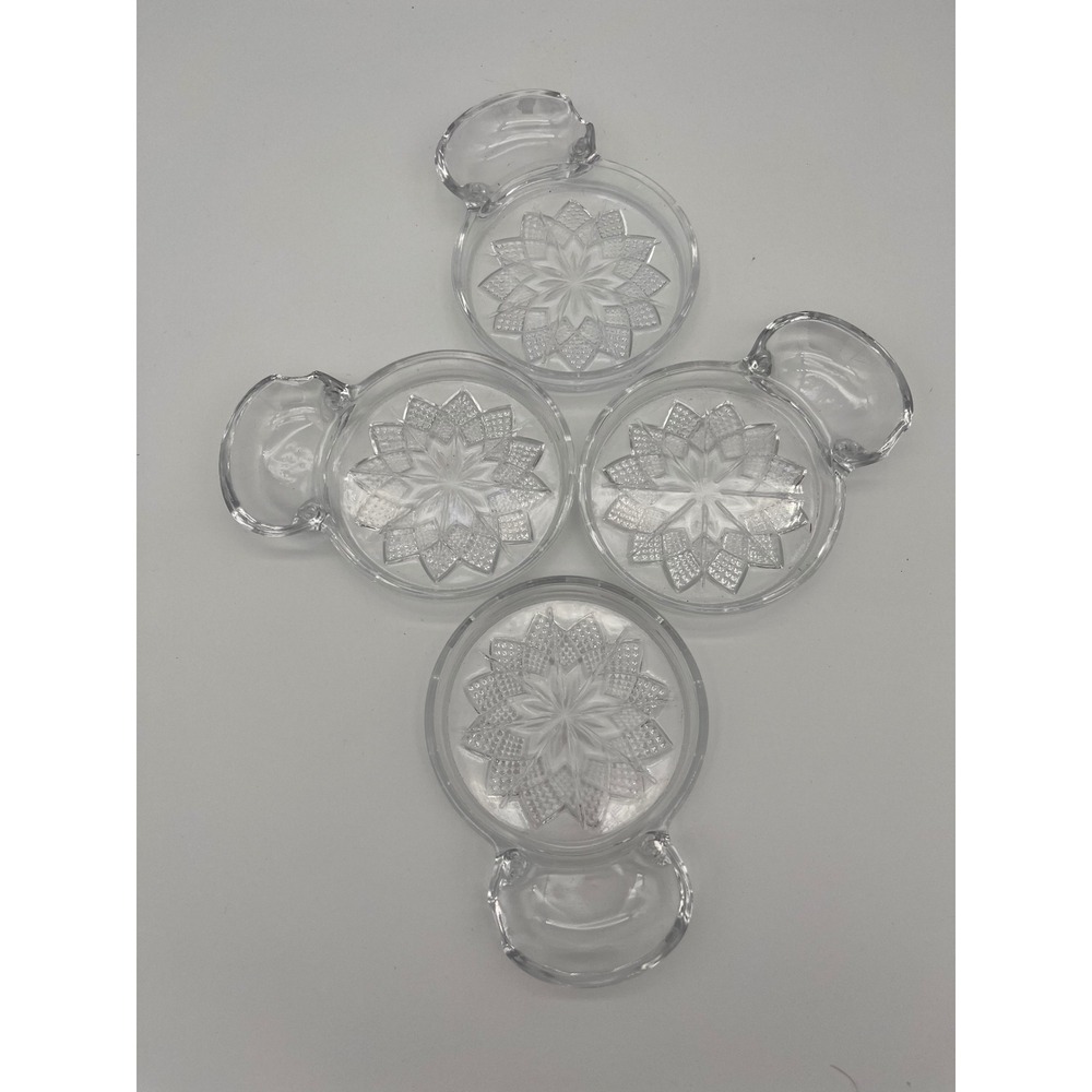 Vintage Pressed Glass Individual Ashtrays Set of 4 Starburst Clear Glass Handle